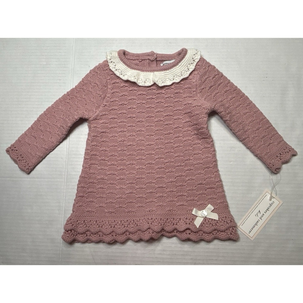 Cupcakes and Cashmere Kids Pink Knit Sweater Dress NWT 0-3M Scallop Collar